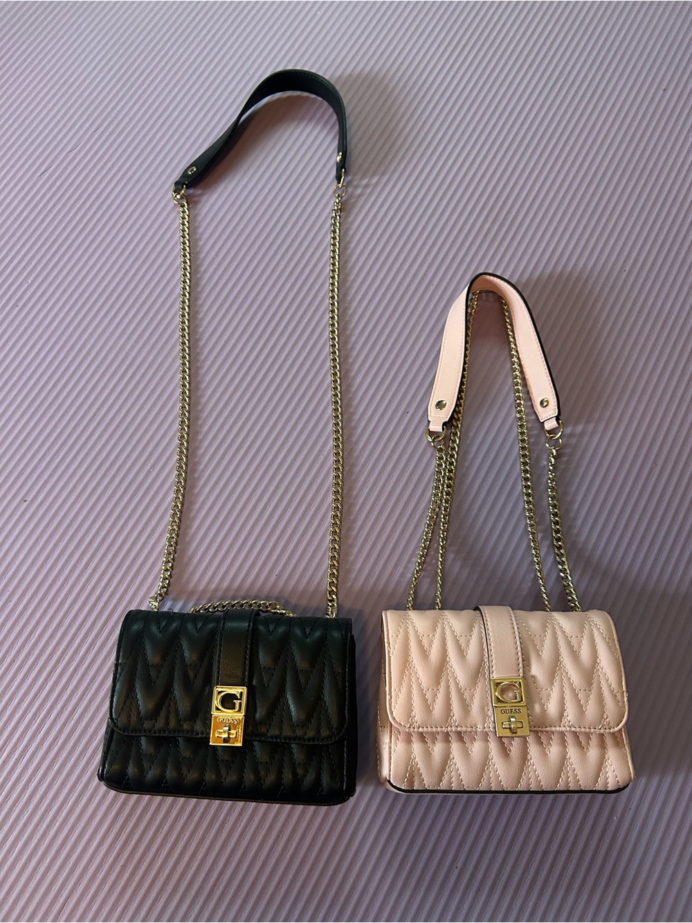 Guess Quilted Chain Shoulder Bag - Black and Blush Pink SELLING BOTH TOGETHER